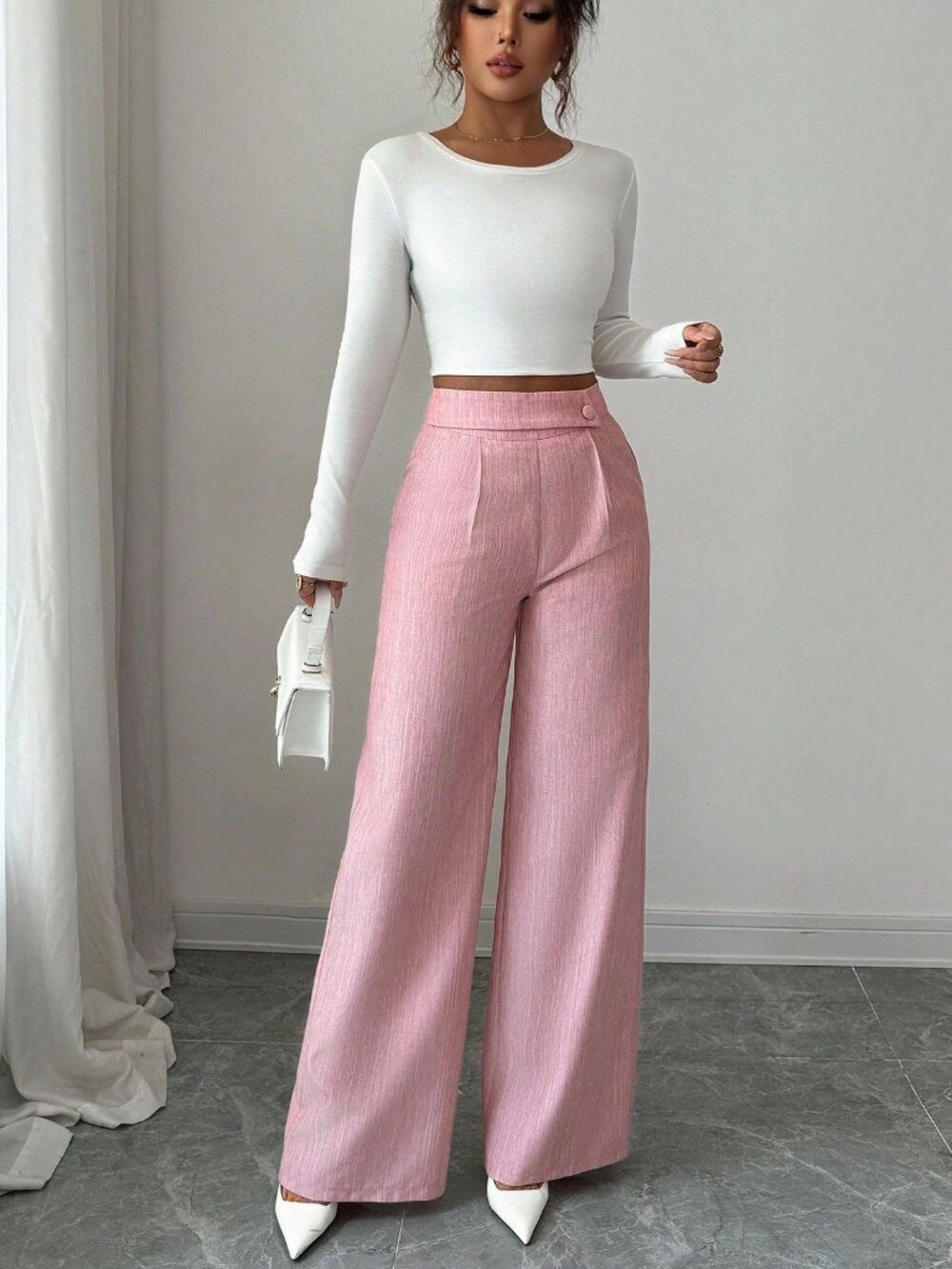 pinkCasual Women's Work Office Loose Flowy Straight Leg Pants - Picture 4 of 8